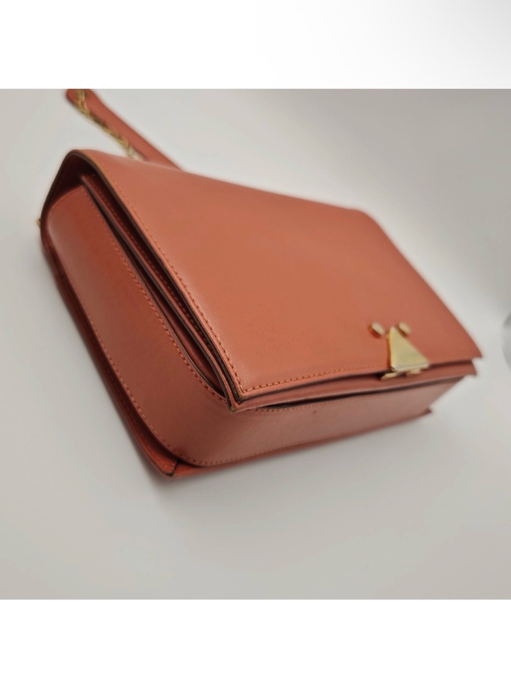 Emporio Armani Orange Leather Clutch Chain Bag Top Handle Gold Hardware - Picture 12 of 12